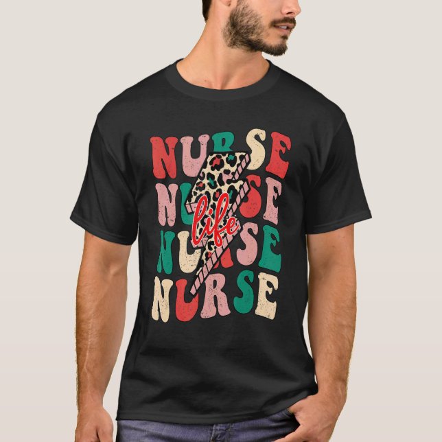 T-shirt Infirmière Noël  Éclair Léopard Noël  (Devant)