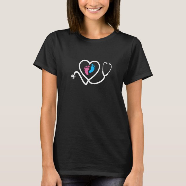 T-shirt Infirmière obstétrique Pieds bébé Stethoscope Nic  (Devant)