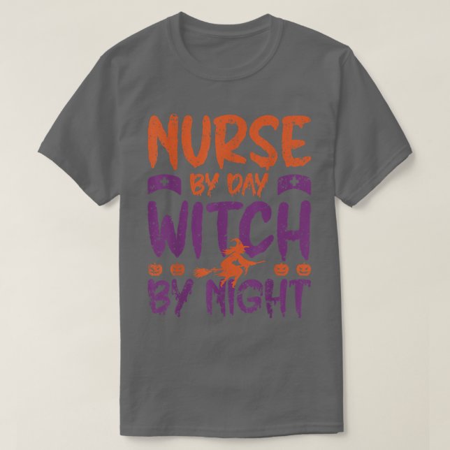 T-shirt Infirmière par Jour Sorcière par Nuit Drôle Hallow (Design devant)