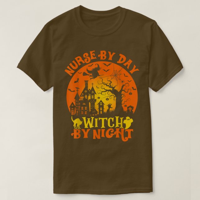 T-shirt Infirmière par jour sorcière par nuit Halloween Re (Design devant)