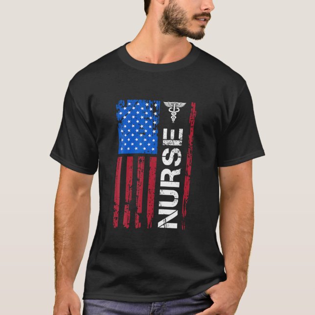 T-shirt Infirmière patriotique 4 juillet drapeau américain (Devant)