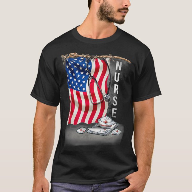 T-shirt Infirmière patriotique 4 juillet drapeau américain (Devant)