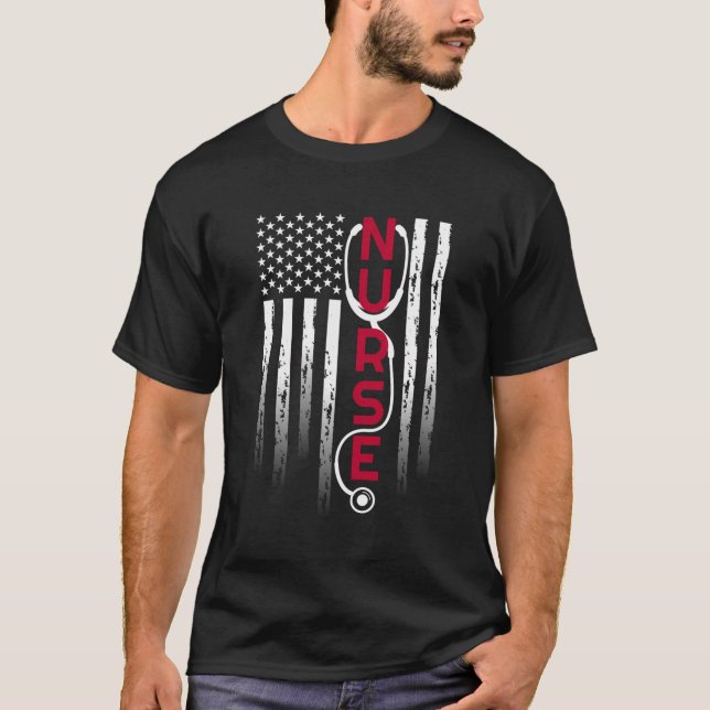 T-shirt Infirmière Patriotique Avec Drapeau Stethoscope Po (Devant)