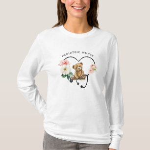 T-shirt Infirmière pédiatrique Teddy Ours Floral Stethosco