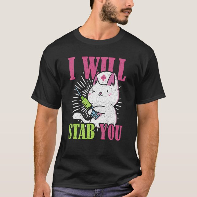 T-shirt Infirmière que je poignarderai chat (Devant)