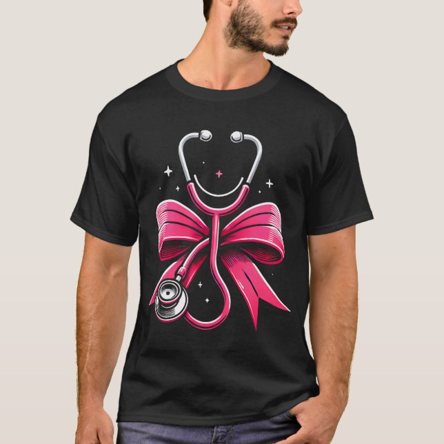 T-shirt Infirmière rose Coquette Ruban Bow Stethoscope Inf (Devant)