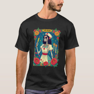 T-shirt Infirmière rose Skeleton Femmes Tarot Card los mue