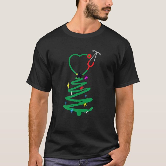 T-shirt Infirmière sapin de Noël Stethoscope Infirmières X (Devant)