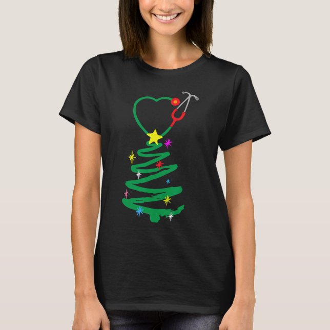 T-shirt Infirmière sapin de Noël Stethoscope Infirmières X (Devant)