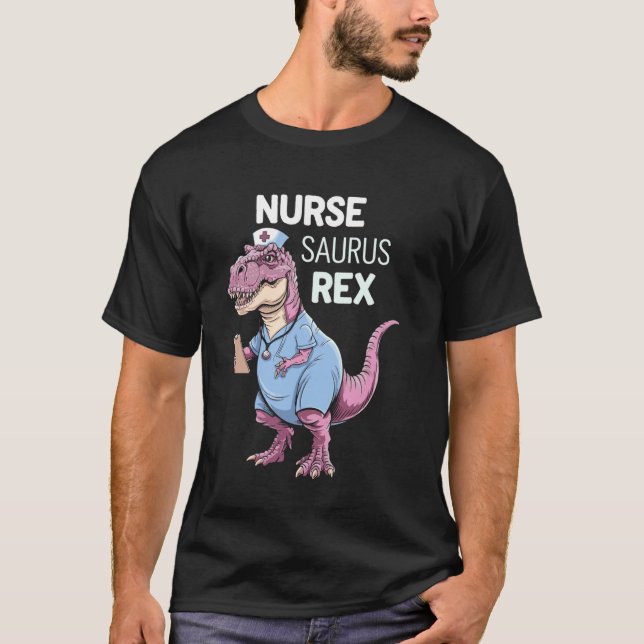 T-shirt Infirmière Saurus Rex Rose Floral Dino (Devant)
