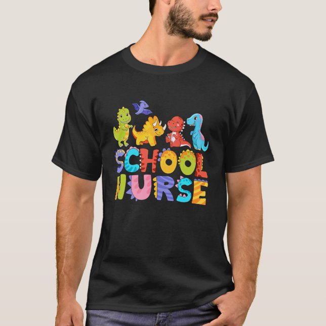 T-shirt Infirmière scolaire dinosaure Élémentaire pré K In (Devant)
