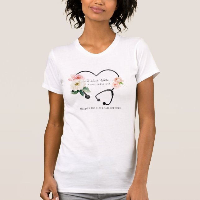 T-shirt Infirmière soignante Stethoscope floral (Devant)