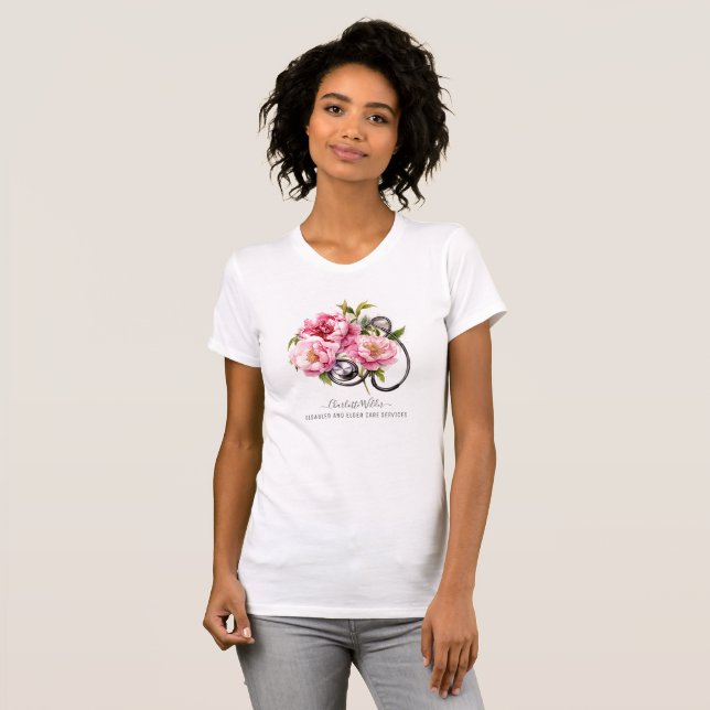 T-shirt Infirmière soignante Stethoscope floral (Devant entier)