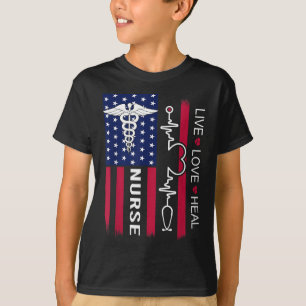T-shirt Infirmière Stéthoscope Battement de coeur Drapeau 