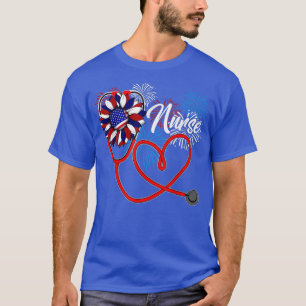 T-shirt Infirmière Stethoscope Coeur Drapeau américain Tou