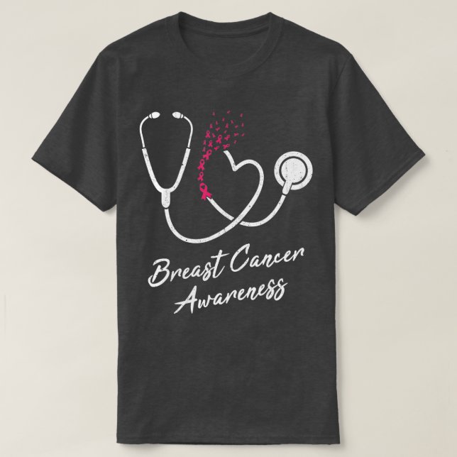 T-shirt Infirmière Stethoscope Coeur rose Ruban Cancer du  (Design devant)