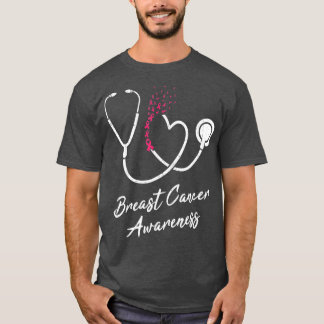 T-shirt Infirmière Stethoscope Coeur rose Ruban Cancer du 