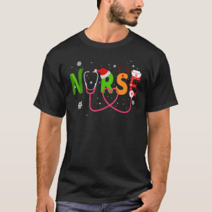 T-shirt Infirmière Stéthoscope Renne Noël Mignon Santé W