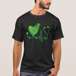 T-shirt Infirmière Stethoscope Shamrock Heartbeat D