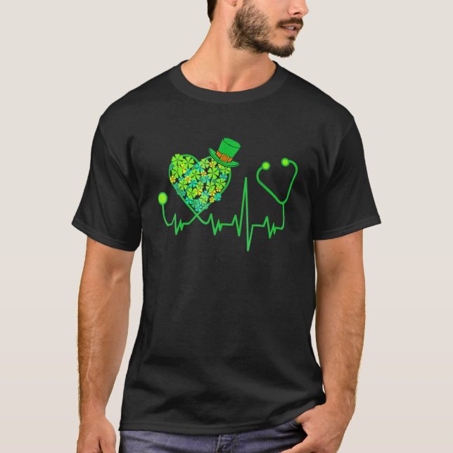 T-shirt Infirmière Stethoscope Shamrock Heartbeat D (Devant)