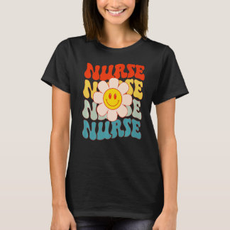 T-shirt Infirmière Super rétro Happy Face mignonne Fleur d