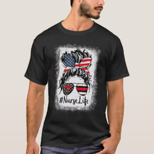 T-shirt Infirmière Vie Décolorée Rose Léopard Chignon Méss