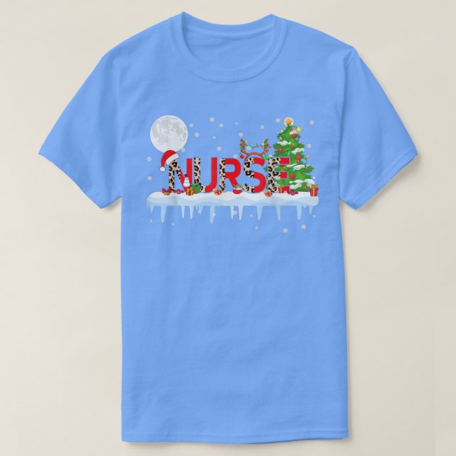 T-shirt Infirmière Xmas Arbre Lumière Léopard Santa Hat Re (Design devant)