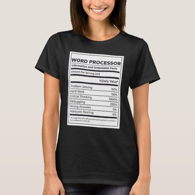 T-shirt Informations nutritionnelles sur le processeur Wor (Devant)