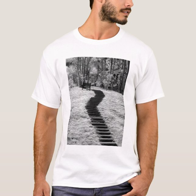 T-shirt Infrarouge d'arbres bâtiments et sentiers à Las (Devant)