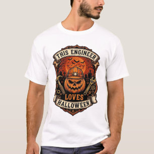 T-shirt Ingénieur Aime Halloween Citrouille Casque Marteau