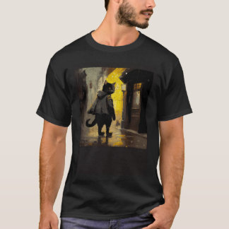 T-shirt Ingénieur Chat Noir sous la Pluie