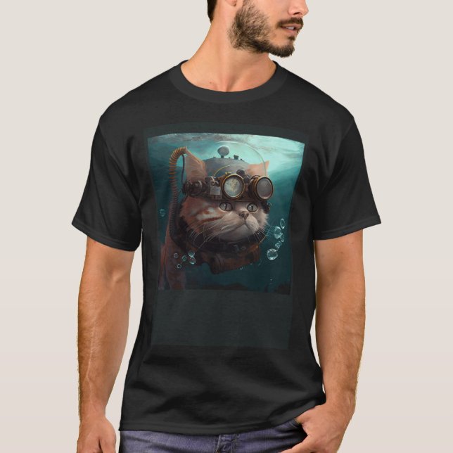 T-shirt Ingénieur de chat sous-marin (Devant)