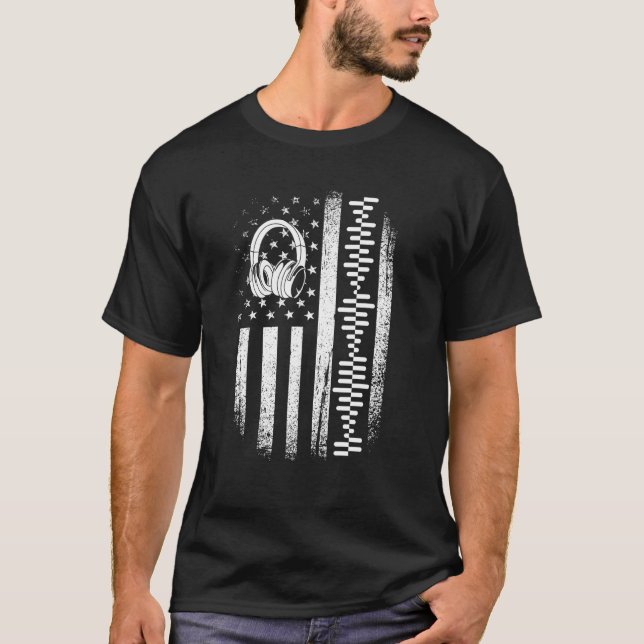 T-shirt Ingénieur du son du drapeau américain patriote amé (Devant)