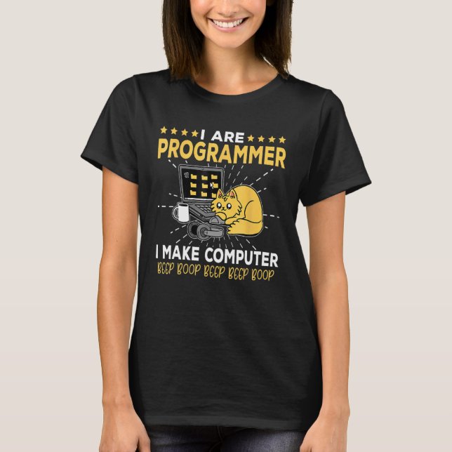 T-shirt Ingénieur logiciel Chat orange programmeur Faire C (Devant)