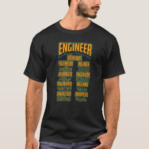 T-shirt Ingénieur Mot Langues Ingénierie Mécanique Ci