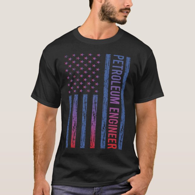T-shirt Ingénieur pétrolier Blue Red American Flag (Devant)