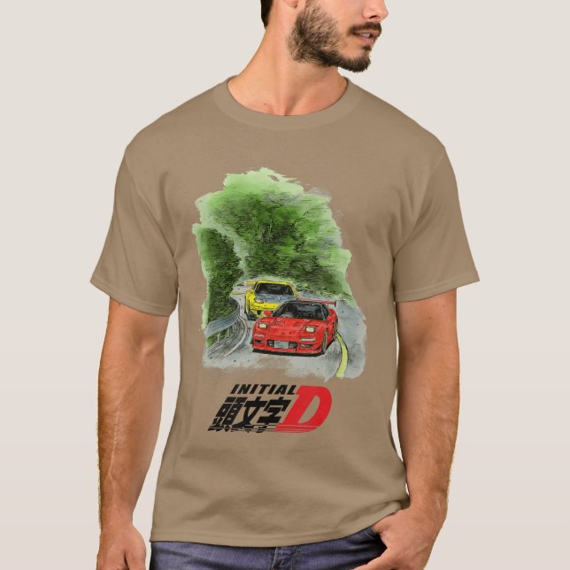 T-shirt Initial D Manga Aquarelle Voitures Amis de course (Devant)