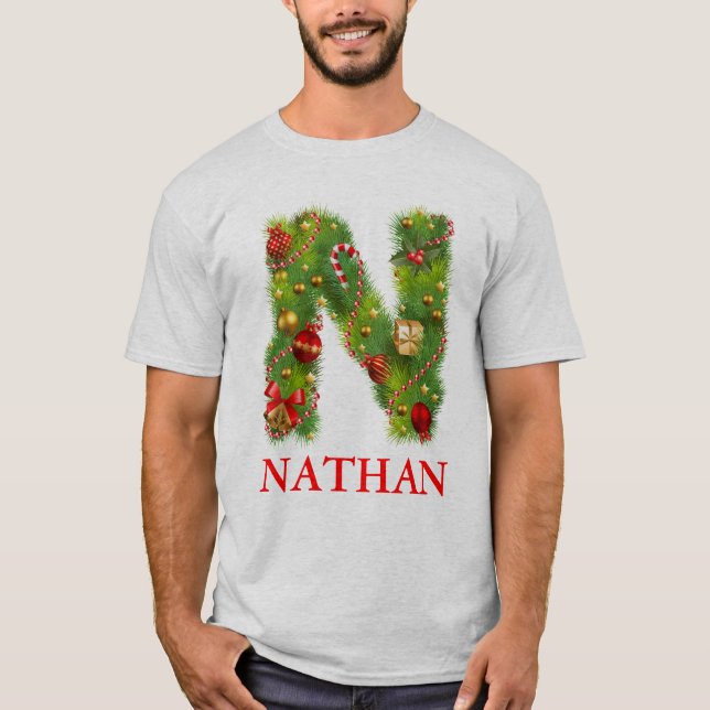 T-shirt initial de monogramme de Noël N (Devant)