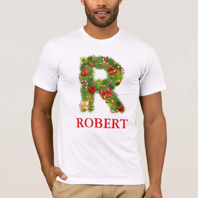 T-shirt initial de monogramme de Noël R (Devant)