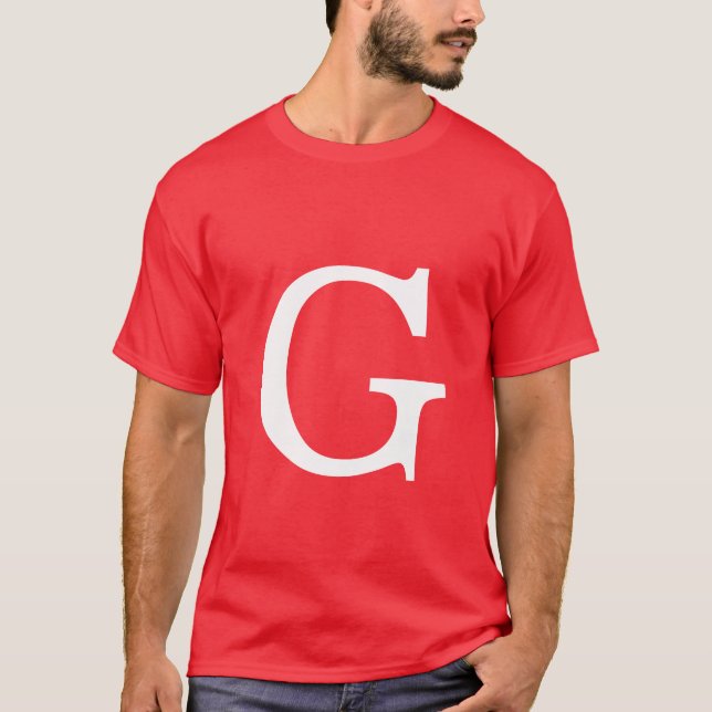 T-shirt Initial Letter Monogram Red White Plain Simple (Devant)