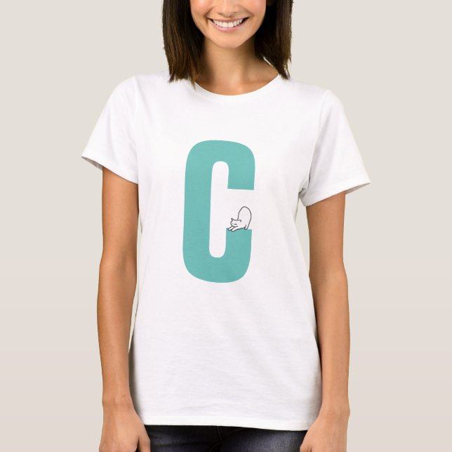 T-shirt Initiale avec étirement chat doodle drôle (Devant)