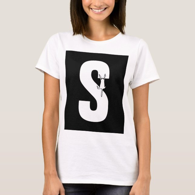 T-shirt Initiale avec/ pendaison chat doodle drôle (Devant)