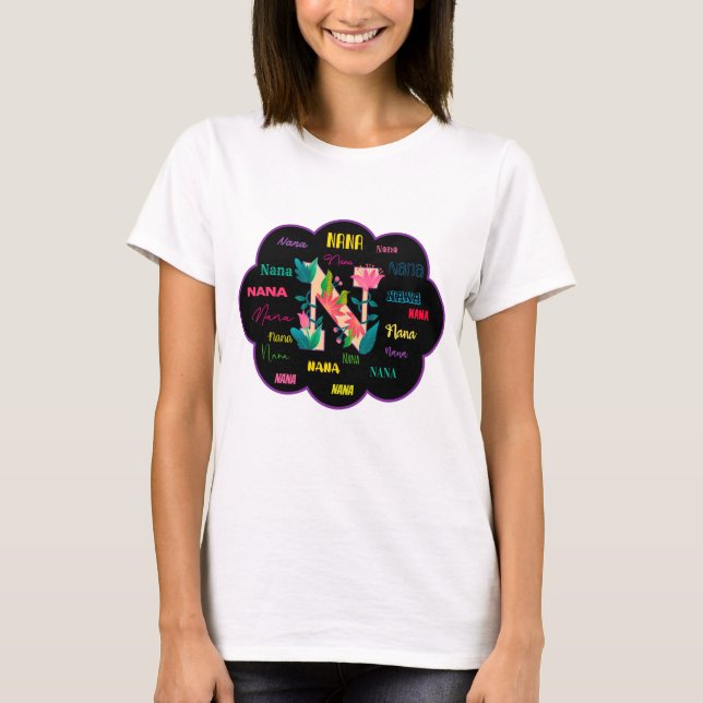 T-shirt Initiale du nom de fleur florale Nana (Devant)