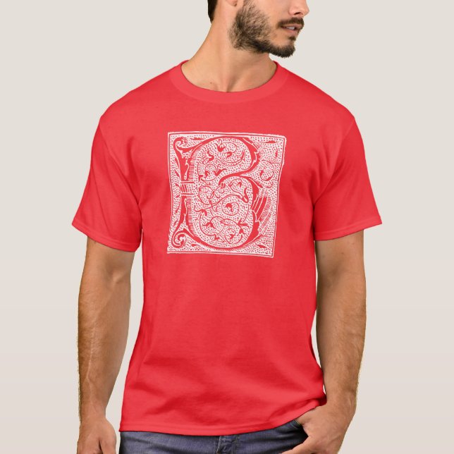 T-shirt Initiales blanches de "B" de la lettre B de noir (Devant)