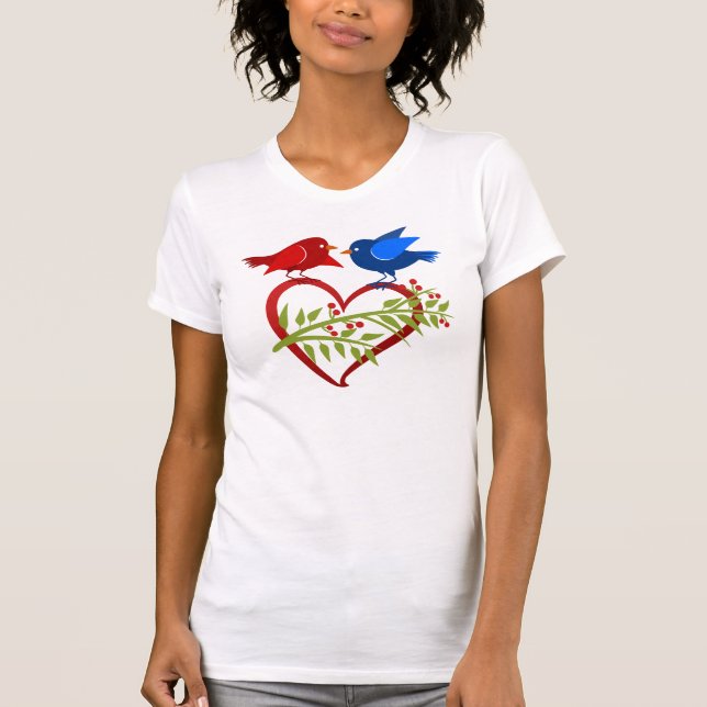 T-shirt Inséparables bleus et rouges avec cœur  (Devant)