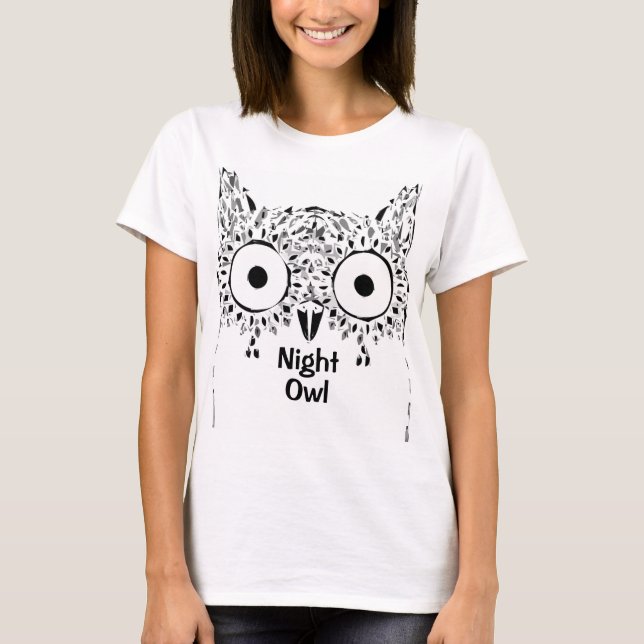 T-shirt Insomnie de hibou de nuit drôle noir et blanc (Devant)