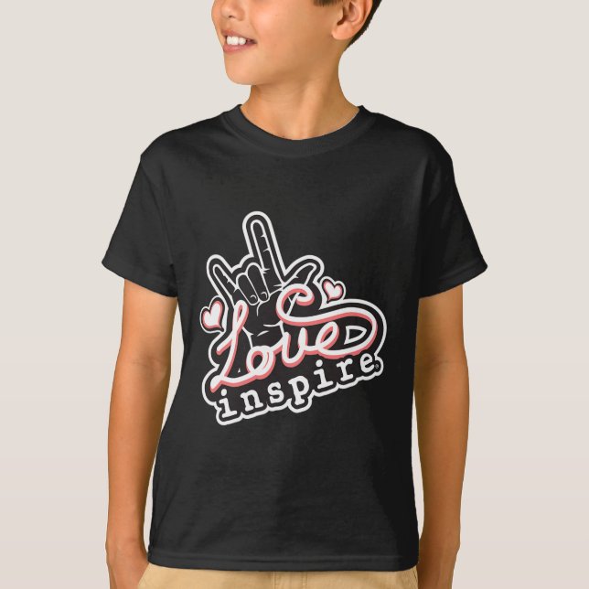 T-shirt inspirer l'amour ASL ILY Hand Sign Language Deaf A (Devant)