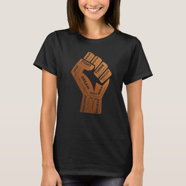 T-shirt Inspiring Black Leaders Power Fist Hand Black Hist (Devant)