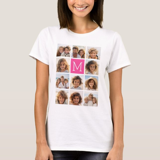 T-shirt Instagram rose chaud Collage photo Monogramme pers (Devant)