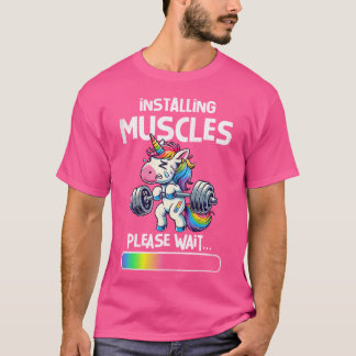 T-shirt Installation Muscles Drôle Unicorn Entraînement Gy